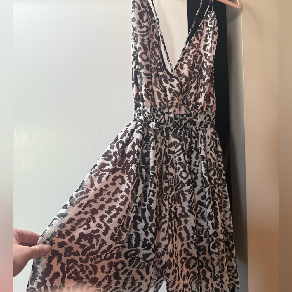 Arden B Black and White Leopard Print Backless romper